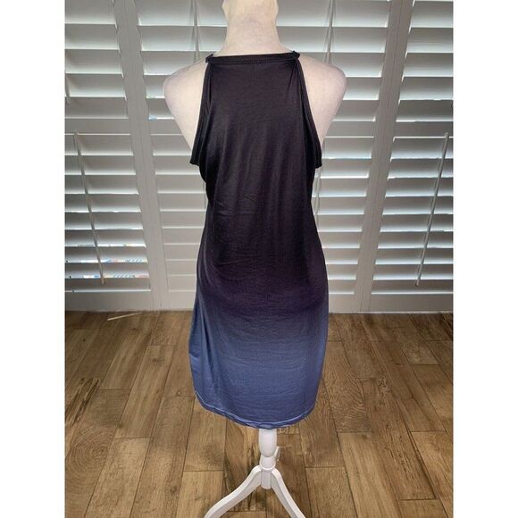 Casual Blue Gray Ombre Slip Dress L Halter Stretch Lounge Pockets - Picture 10 of 11